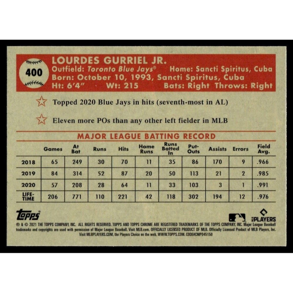 2021 Topps Chrome Platinum Anniversary Lourdes Gurriel Jr. Toronto Blue Jays - Picture 2 of 2